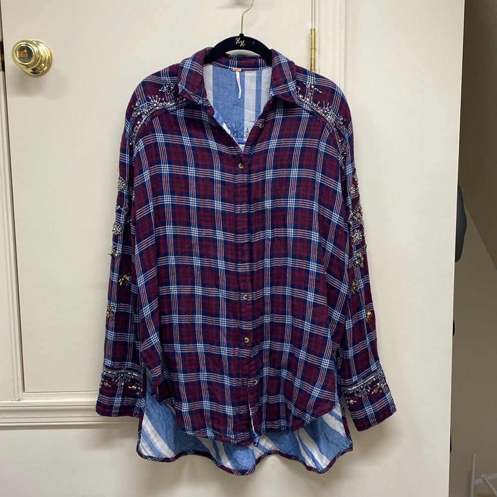 Free People plaid rhinestone top